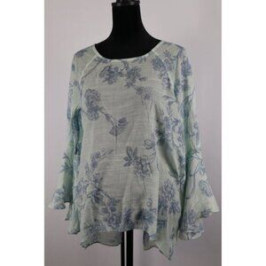 Lauren Conrad Women's Mint Green Floral Print Flowy Bell Sleeve Top Size Medium‎